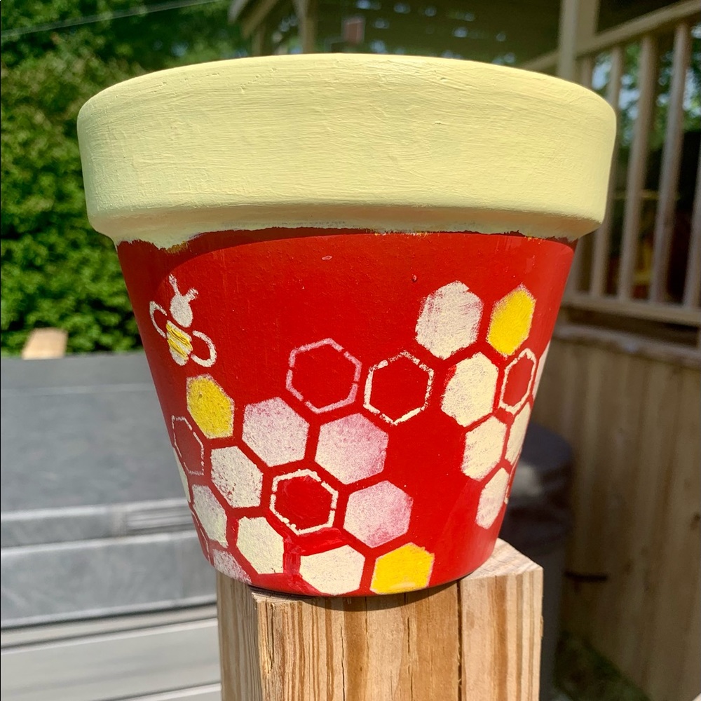 Hand painted honeycomb pot planter